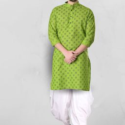 SHIWAM ETHNIX Geometric Printed Mandarin Collar Straight Kurta With Dhoti Pants-image-14