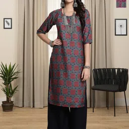 HERE&NOW Selection Of 2 Geometric Printed Round Neck Straight Kurtas-image-56