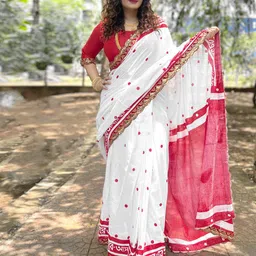 Anouk Ethnic Motifs Beads and Stones Block Print Saree image 1
