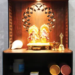RANDOM Brown Wall Mounted Wooden Home Temple With Storage & LED Light-image-85