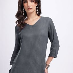 Anouk Rustic Striped V-Neck Kurti-picture-1