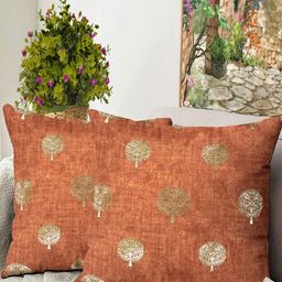 Blue Grass Rust & Gold 2 Pieces Floral Velvet Square Cushion Covers-image-79