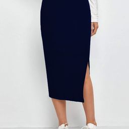 BUY NEW TREND Pencil Midi Skirt With Side Slit-image-99