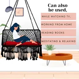 Swingzy Black & Red Rectangle-Shaped Double Seater Hammock Swing Chair With Cushion image 2