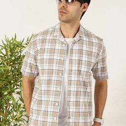 Mast & Harbour Men Premium Fit Cuban Collar Tartan Checked Cotton Casual Shirt-image-59
