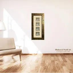 Chaque Decor Gold-Toned & Black Dhokra Warli Printed Wooden Wall Art-image-84