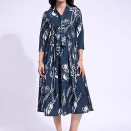 PURVAJA Women Floral Print Fit and Flare Midi Dress-picture-10