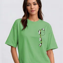 TQH Women Printed Drop-Shoulder Sleeves Applique T-shirt-picture-7