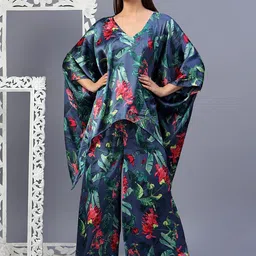 House of Kaftan Tropical Printed V-Neck Top With Palazzos Co-Ords-picture-35