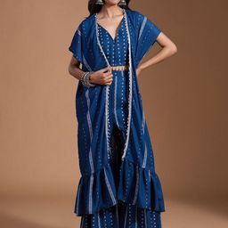 KALINI Floral Printed V Neck Top With Sharara And Shrug-2