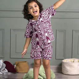 MABISH by Sonal Jain Girls Printed Cotton Shirt With Shorts Night Suit-picture-24