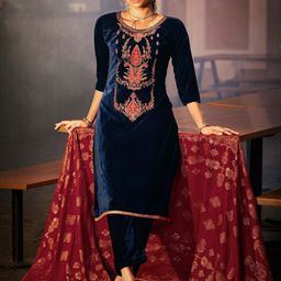 DRAVINAM Trends Paisley Embroidered Velvet Unstitched Dress Material-image-90