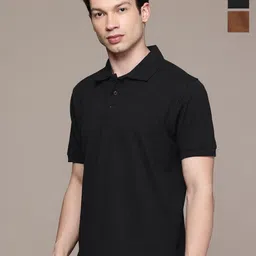 Moda Rapido Men Pack Of 2 Solid Polo Collar Regular Fit Cotton T-shirts-image-88