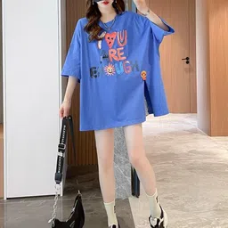 StyleCast x Revolte Women Boxy Typography Printed Drop-Shoulder Sleeves LonglineT-shirt-picture-29