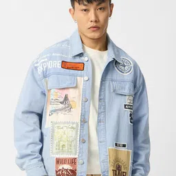 The Souled Store Men Spread Collar Graphic Printed Cotton Casual Denim Jacket-37