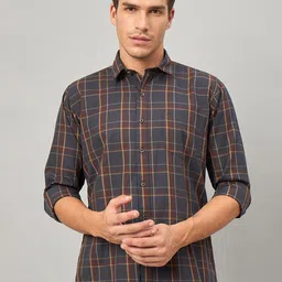 Duke Men Slim Fit Tartan Checked Spread Collar Cotton Casual Shirt-picture-18
