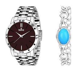 SWISSTYLE Men Brass Embellished Dial & Stainless Steel Straps Analogue Watch SS-GR076-BRAC-BRW-25