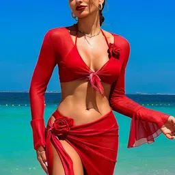 Plus Curvves Halter Neck Swimwear Coverup Set-image-69
