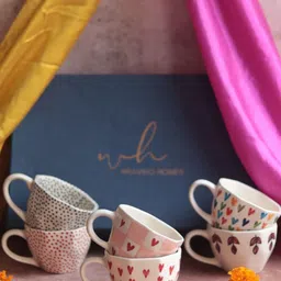 WEAVING HOMES White & Red 6 Pieces Printed Ceramic Cup Home Gift Set-image-65