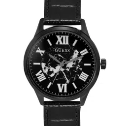 GUESS Men Round Dial & Leather Textured Straps Analogue Watch U1435G3M-4