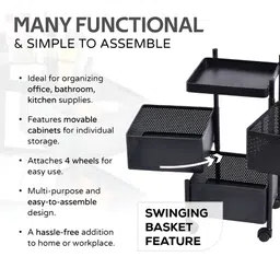 Aura Black 2 Pieces Regular 3 Layer Multi-Utility Organiser Storage Rack With Wheels image 4
