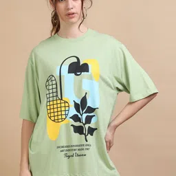 MORSE CODE Women Graphic Printed Round Neck Pure Cotton Oversized T-shirt-29