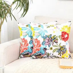 HOMPRIN White & Red Set of 2 Floral Square Cushion Covers-image-17