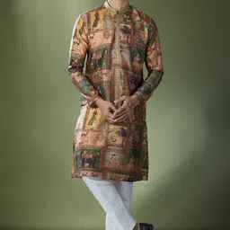 RNG Safawala Men Printed Regular Thread Work Dupion Silk Kurta with Trousers-16