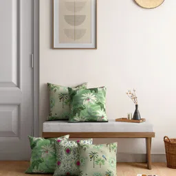 India Circus by Krsnaa Mehta Tuskers of Trivandrum Green 5 Pieces Square Cushion Covers-27