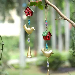DULI 2Pcs Beige & Red Textured Metal Hanging Windchime With Hanging Bells-image-23
