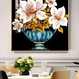 THE NEXT DECOR Black & White Vase of Vibrance Glass Finish Square Wall Art-image-67