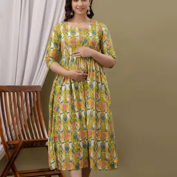 BAESD Women Floral Print Maternity Fit and Flar Dress-image-47