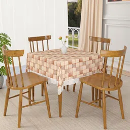 Kuber Industries Brown & Grey Geometric Printed Waterproof 4-Seater Square Table Cover-18