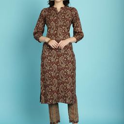 Roly Poly Printed Mandarin Collar Kurta With Trousers Co-Ords Set-58
