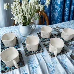 THE HOME CO. Set Of 6 Blue Printed Enamel Square Wooden Coasters image 2