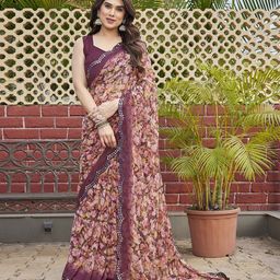 Moda Rapido Floral Mirror Work Pure Georgette Saree-picture-3