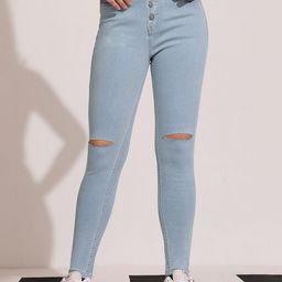 DOLCE CRUDO Women Skinny Fit High-Rise Slash Knee Heavy Fade Stretchable Jeans-picture-8
