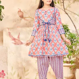 Muhuratam Girls Peach Pure Cotton Kurta Sets-image-41