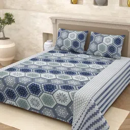 Homez Sparrow Multicoloured & Blue Ethnic Motifs 210 TC Queen Bedsheet with 2 Pillow Covers-image-23