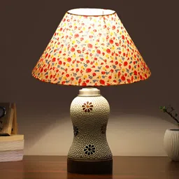 Devansh White Printed Wood Frusturical Shaped Table Lamp-15