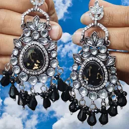 OPUS GEMS Artificial Stones Studded & Beaded Enamelled Floral Shaped Drop Earrings-picture-10