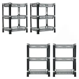 Kuber Industries Silver Toned & Black 4 Pieces Multipurpose 3 Tier Racks For Storage image 1