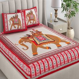 tundwal's Red & White Printed Pure Cotton 210 TC King Bedsheet Sets - 2.28 m x 2.74 m-image-77