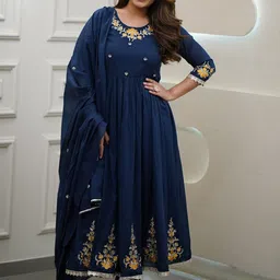 HERE&NOW Women Floral Embroidered Anarkali Kurta with Trousers & Dupatta-picture-7