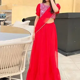 MAHALASA Sequinned Pure Georgette Ready to Wear Saree-image-76