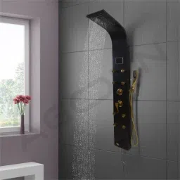 FOURVIEW Luxury Thermostatic Shower Panel Tower Stainless Steel Wall Mounted Shower System Rainfall, Waterfall, 8 Body Jets, Hand Shower, Temp Display-image-27