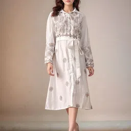 Sangria Embroidered Shirt Midi Dress-picture-49