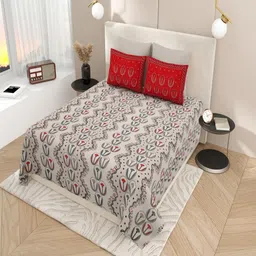 Myntra Elegant Homes Red Printed Pure Cotton 180 TC King Bedsheet Set-2.70 m x 2.70 m-1