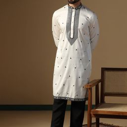 Prakatha Men Geometric Embroidered Thread Work Kurta image 5
