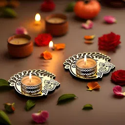 Art Street Gold-Toned 2 Pieces Glass Candle Holders-picture-0